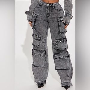 Billie Low Slung Cargo Jeans - Acid Wash Black